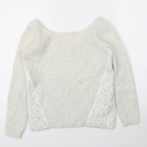 Cache Cache Womens White Boat Neck  Acrylic Pullover Jumper Size M