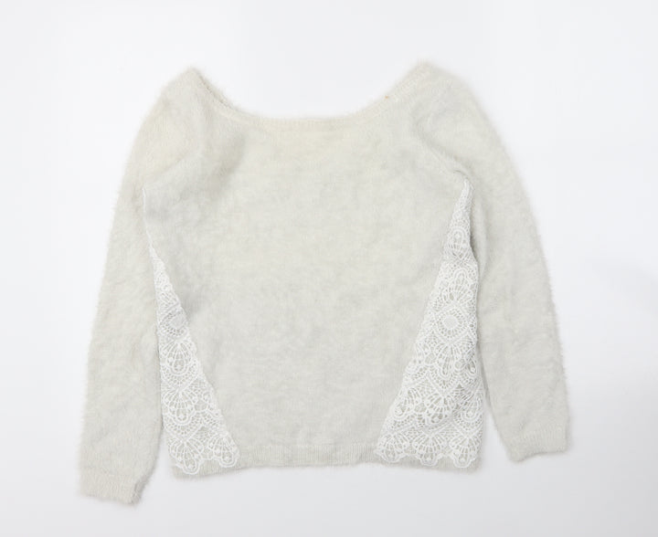 Cache Cache Womens White Boat Neck Acrylic Pullover Jumper Size M