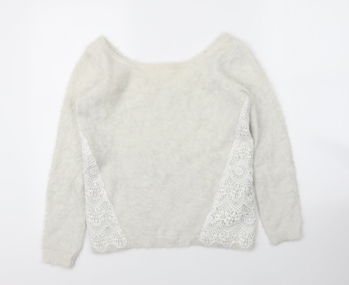 Cache Cache Womens White Boat Neck  Acrylic Pullover Jumper Size M