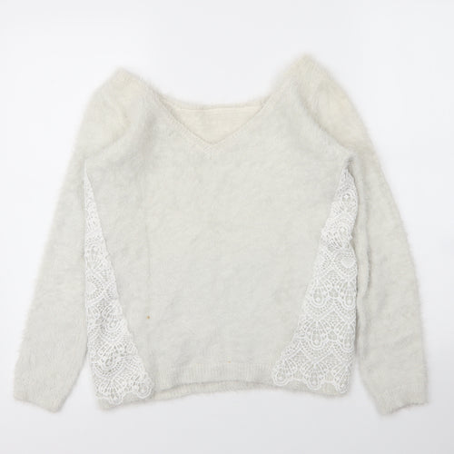 Cache Cache Womens White Boat Neck  Acrylic Pullover Jumper Size M