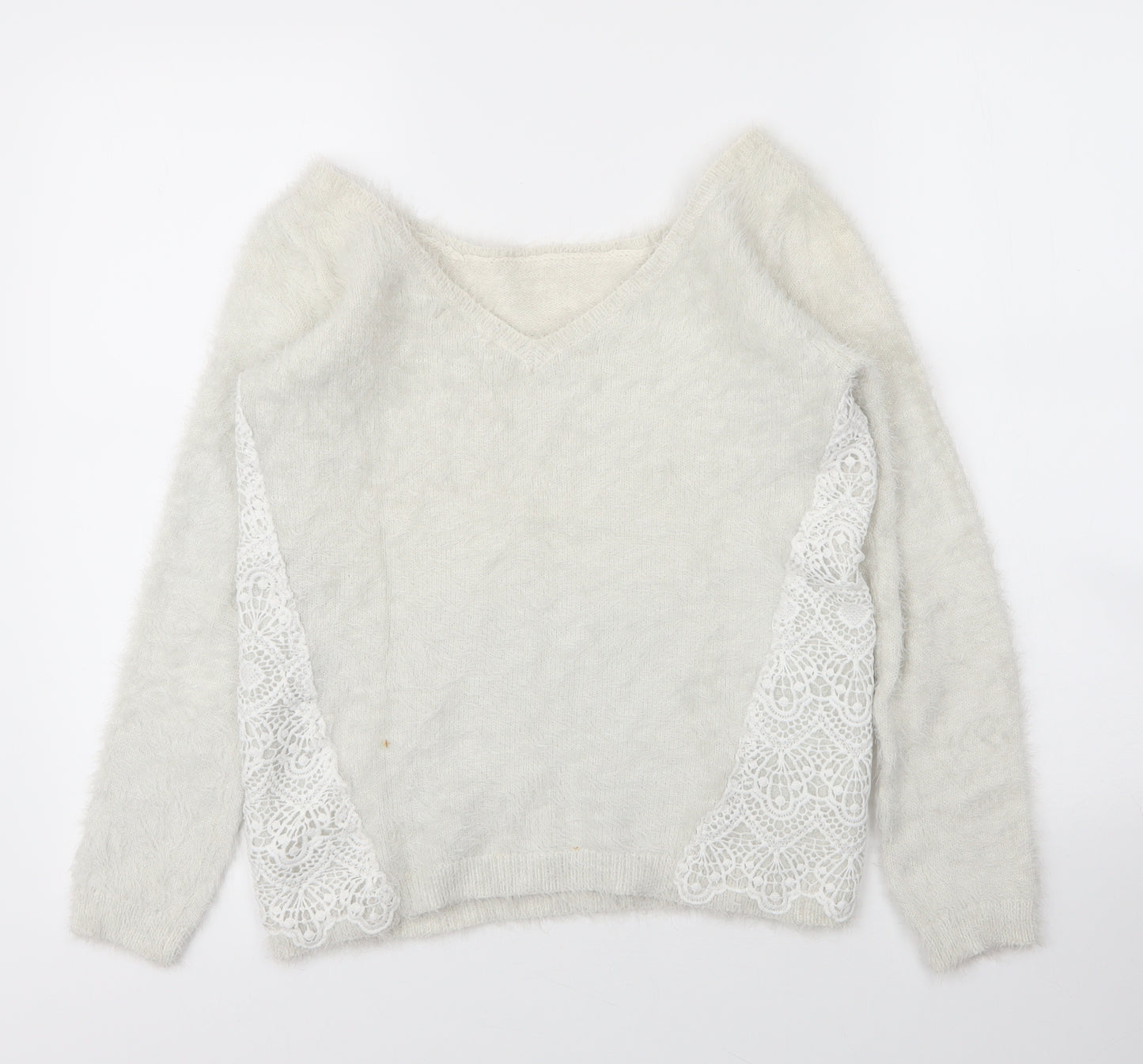 Cache Cache Womens White Boat Neck  Acrylic Pullover Jumper Size M
