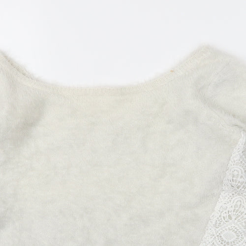 Cache Cache Womens White Boat Neck  Acrylic Pullover Jumper Size M
