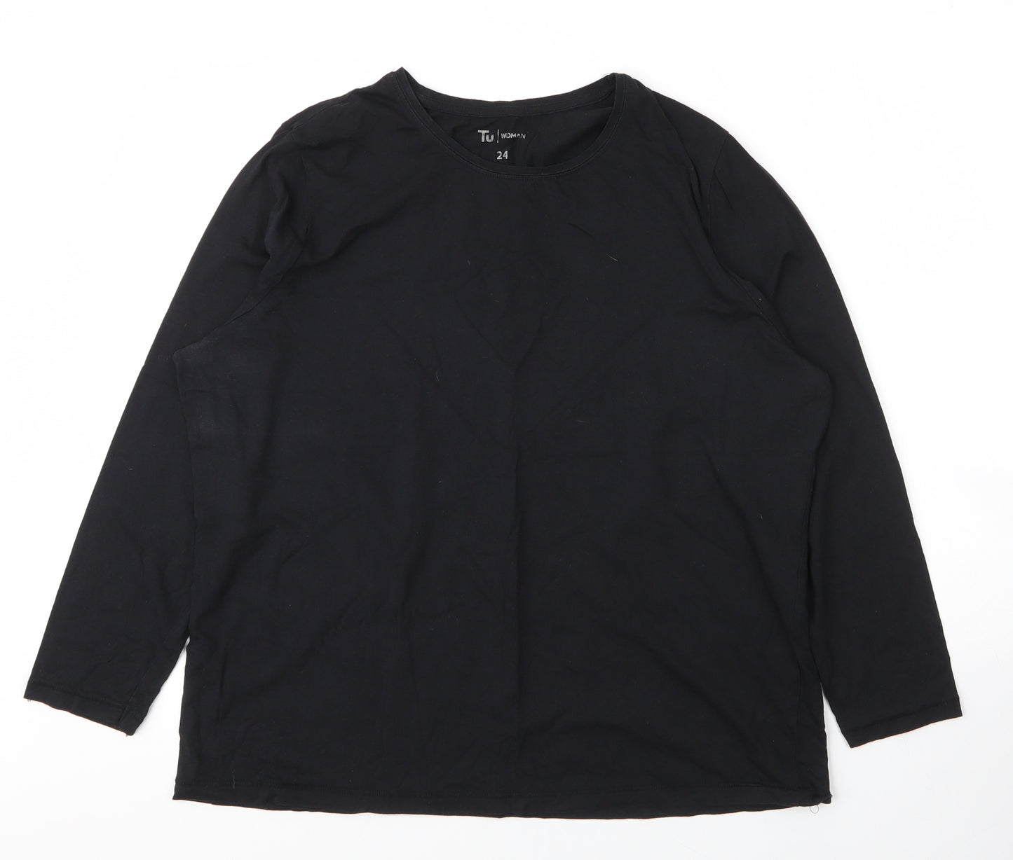 TU Womens Black  Cotton Basic T-Shirt Size 24 Round Neck