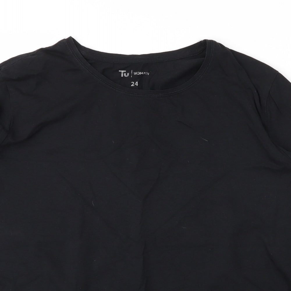 TU Womens Black  Cotton Basic T-Shirt Size 24 Round Neck