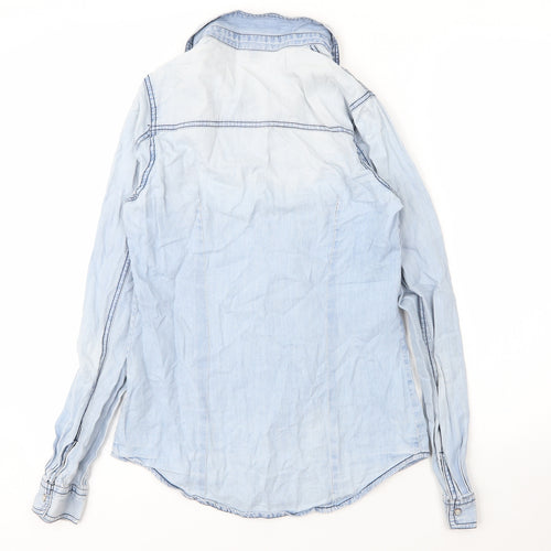 Pimkie Womens Blue  Cotton Basic Blouse Size S Collared - Pearls