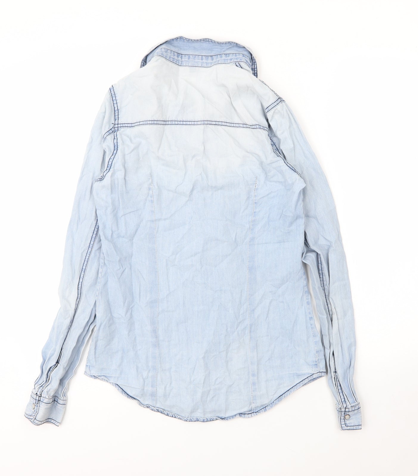 Pimkie Womens Blue  Cotton Basic Blouse Size S Collared - Pearls