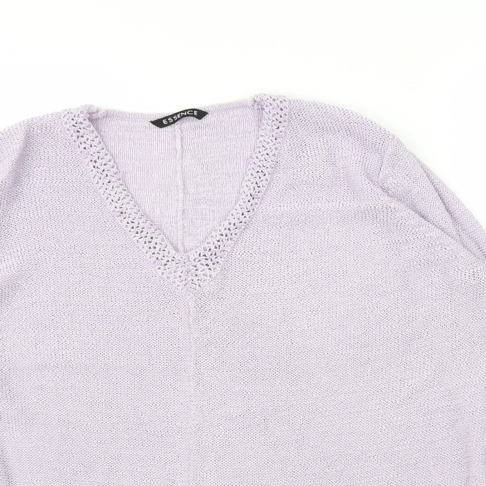 essence Womens Purple V-Neck  Viscose Pullover Jumper Size 24