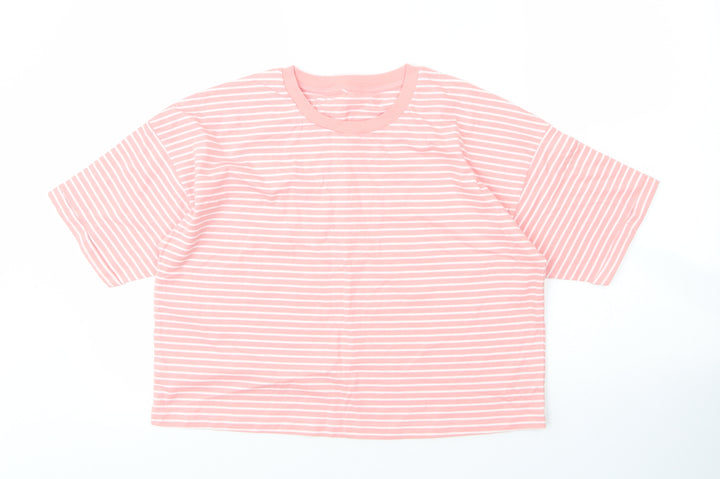 George Girls Pink Striped Cotton Cropped T-Shirt Size 13 Years Round Neck