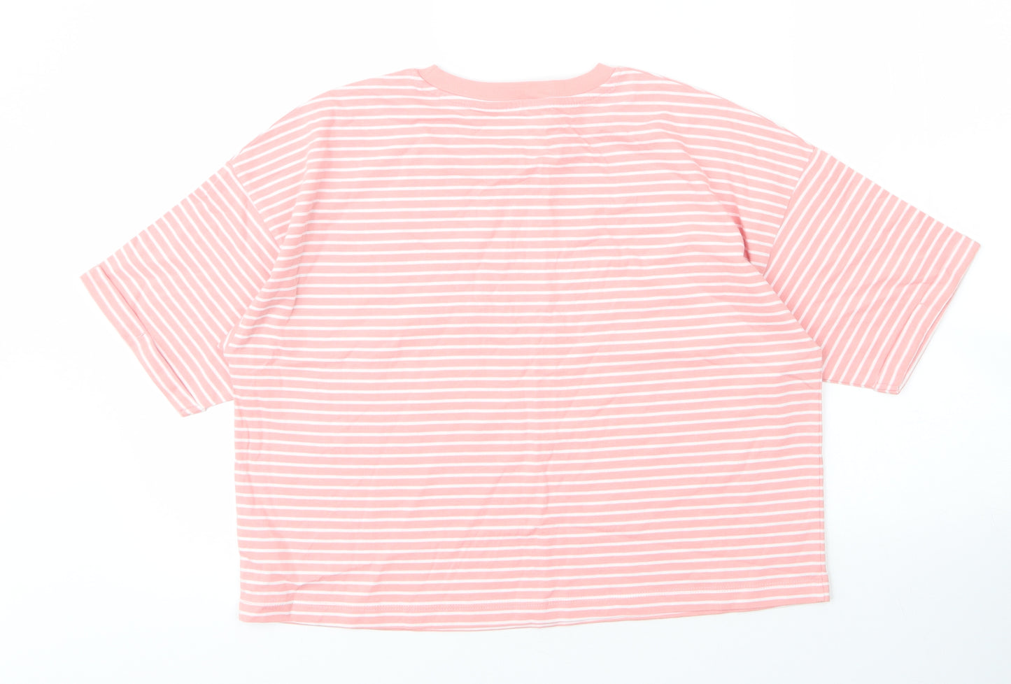 George Girls Pink Striped Cotton Cropped T-Shirt Size 13 Years Round Neck