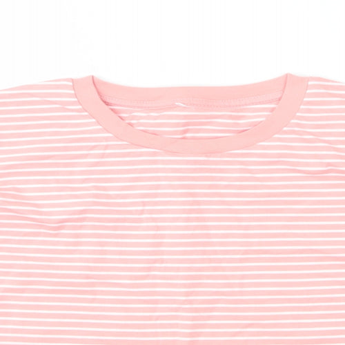 George Girls Pink Striped Cotton Cropped T-Shirt Size 13 Years Round Neck
