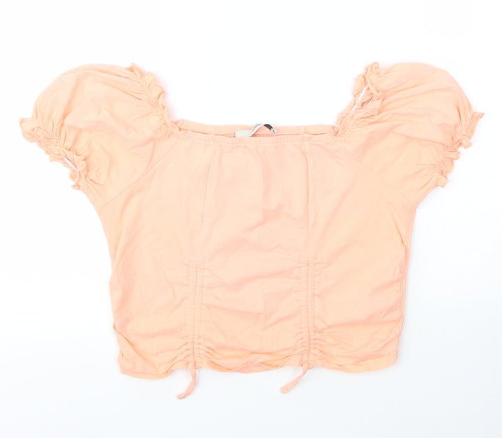 George Girls Orange  Cotton Cropped Blouse Size 14 Years Boat Neck