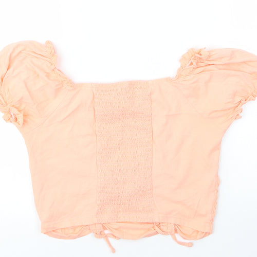 George Girls Orange  Cotton Cropped Blouse Size 14 Years Boat Neck