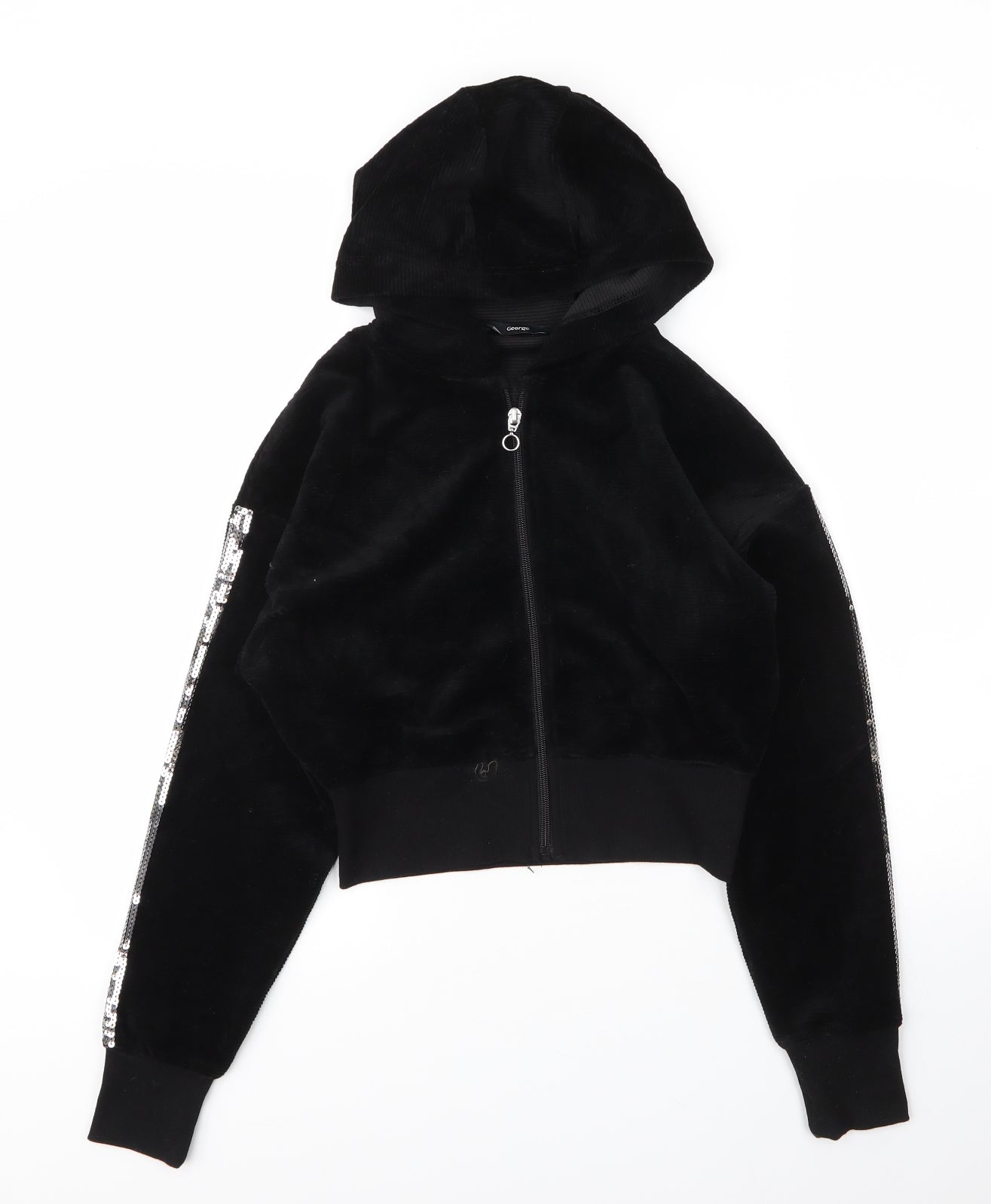 George Girls Black  Cotton Full Zip Hoodie Size 13 Years  Zip