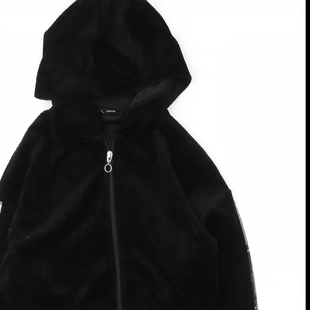 George Girls Black  Cotton Full Zip Hoodie Size 13 Years  Zip