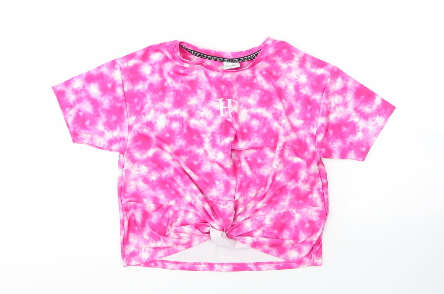 Holyfield Womens Pink  Polyester Basic T-Shirt Size 10 Round Neck - Tie Dye Pattern