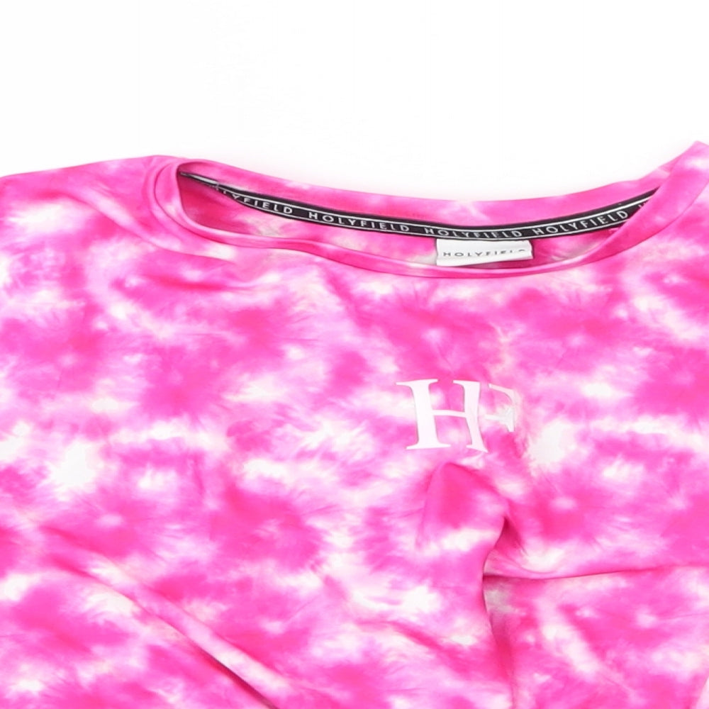 Holyfield Womens Pink  Polyester Basic T-Shirt Size 10 Round Neck - Tie Dye Pattern