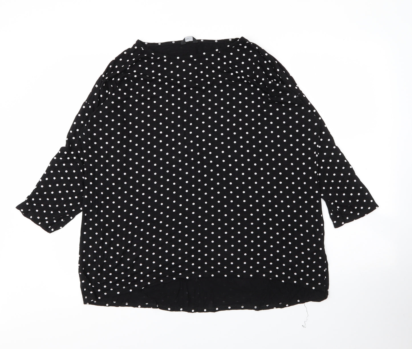 M&Co Womens Black Polka Dot Viscose Basic Blouse Size 16 Round Neck