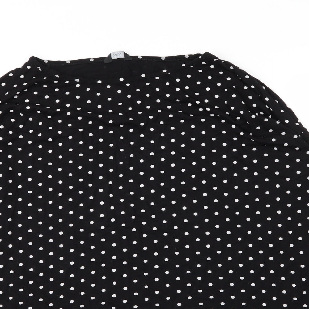 M&Co Womens Black Polka Dot Viscose Basic Blouse Size 16 Round Neck