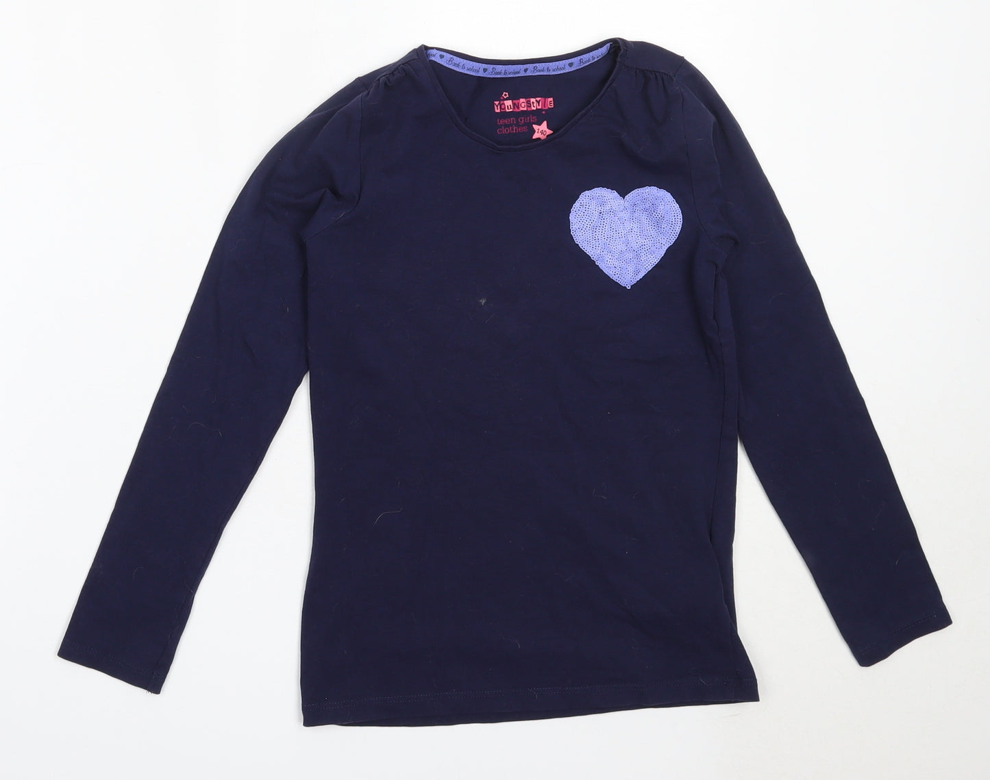 Young Style Girls Blue  Cotton Basic T-Shirt Size 10 Years Round Neck