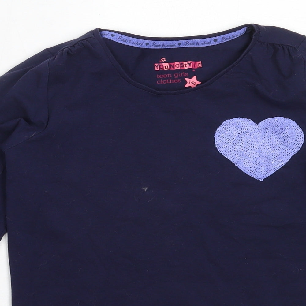 Young Style Girls Blue  Cotton Basic T-Shirt Size 10 Years Round Neck