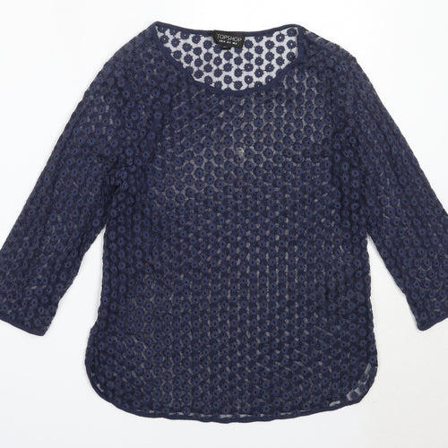 Topshop Womens Blue  Polyester Basic Blouse Size 8 Round Neck