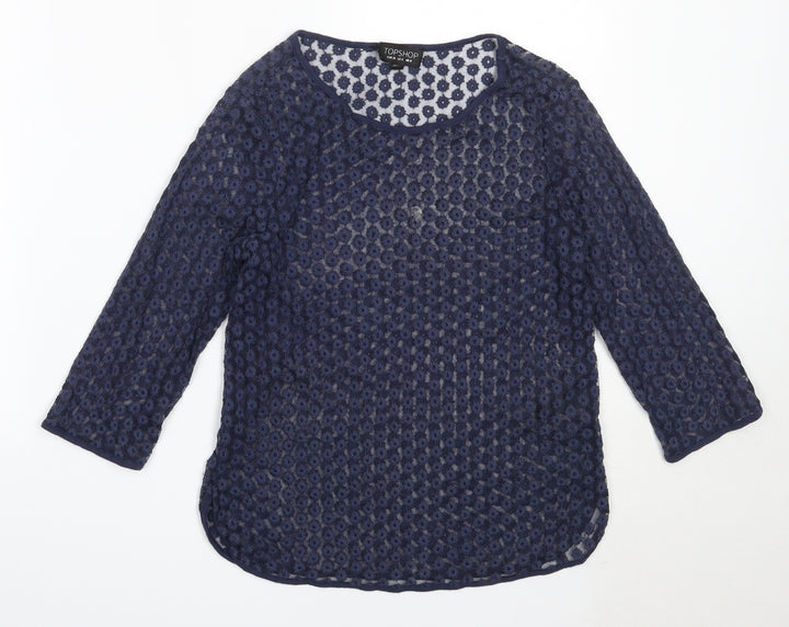Topshop Womens Blue Polyester Basic Blouse Size 8 Round Neck