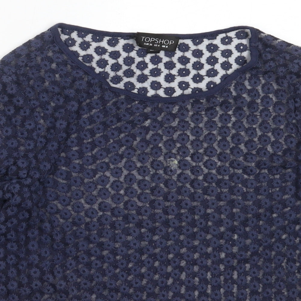 Topshop Womens Blue  Polyester Basic Blouse Size 8 Round Neck