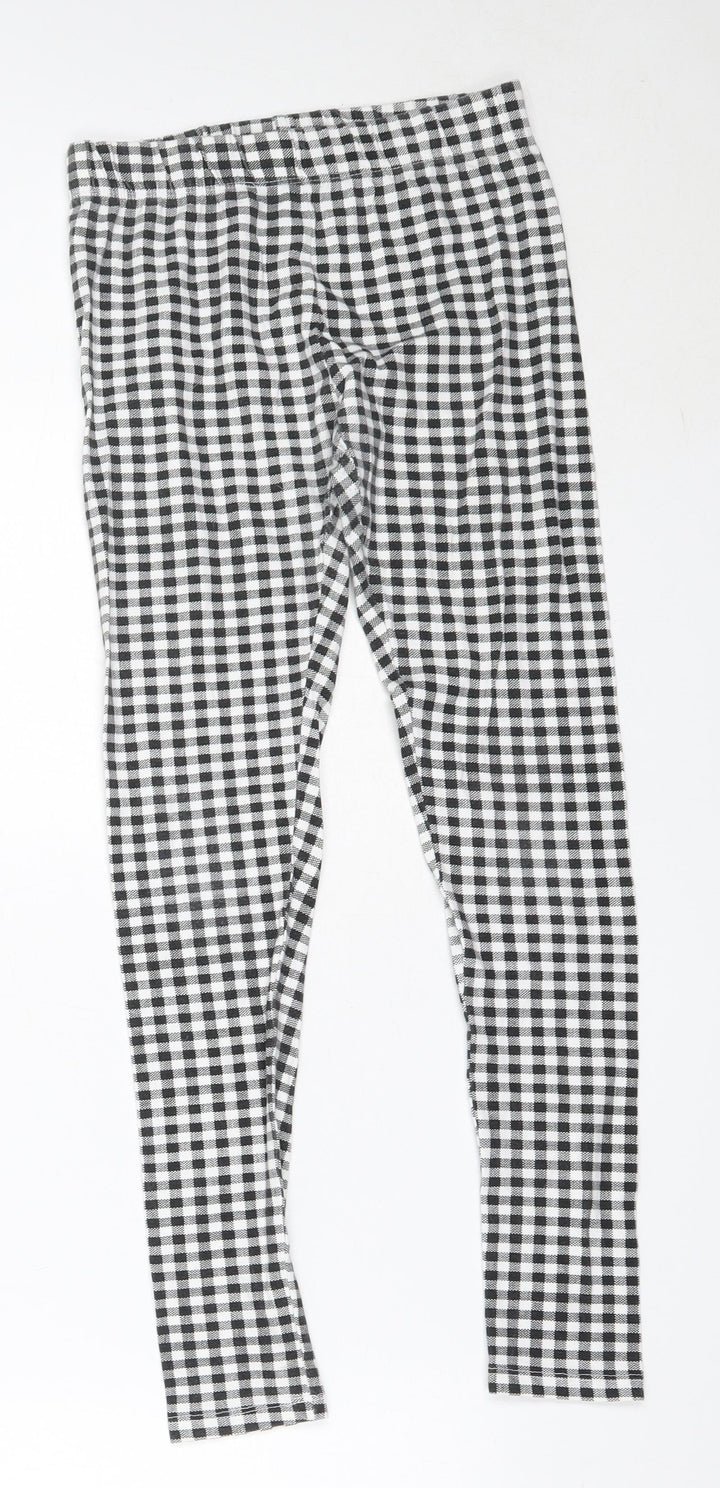 Preworn Girls Black Check Polyester Capri Trousers Size 11 Years Regular