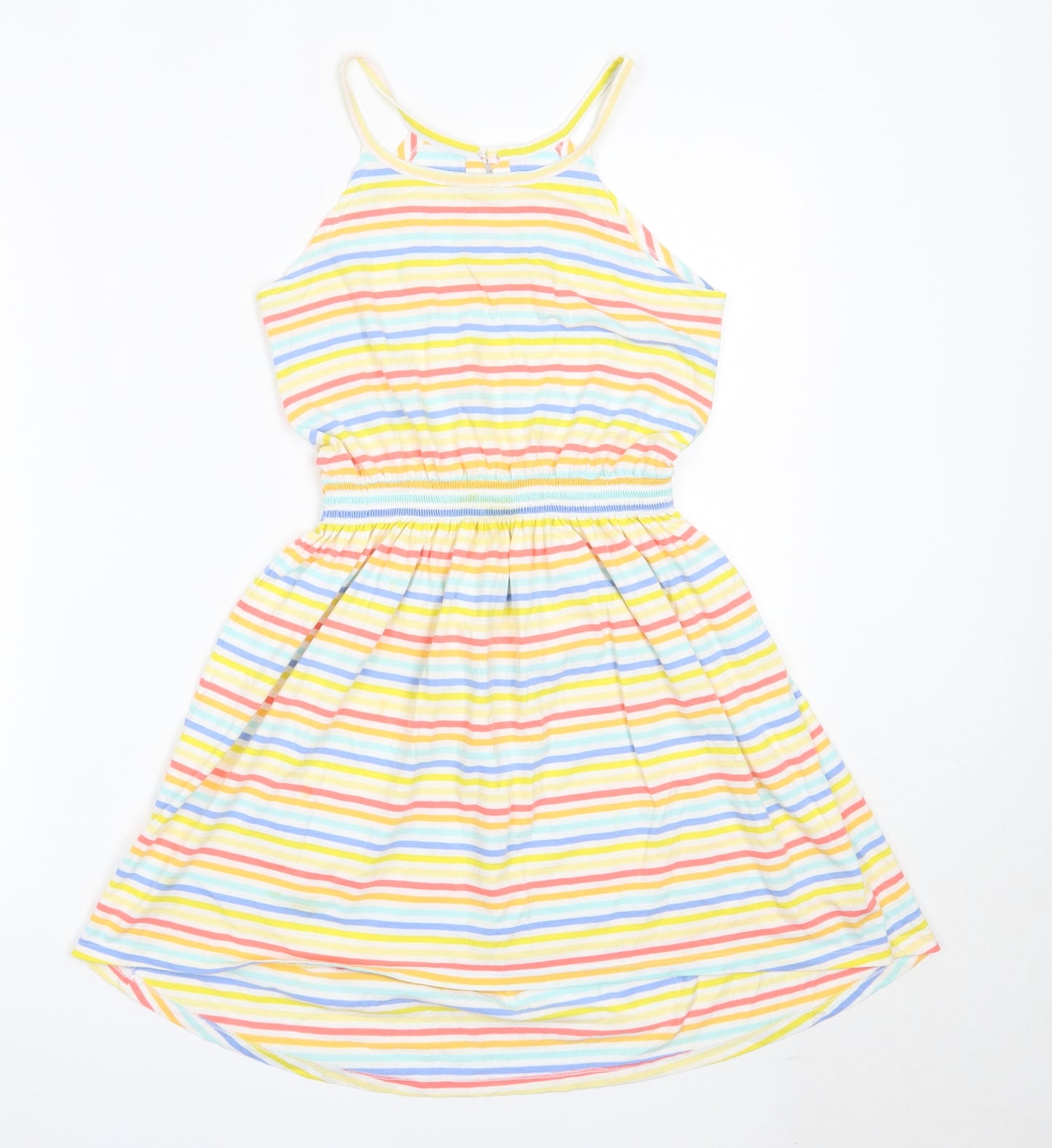Nutmeg Girls Yellow Striped Cotton Fit & Flare  Size 9-10 Years  Round Neck