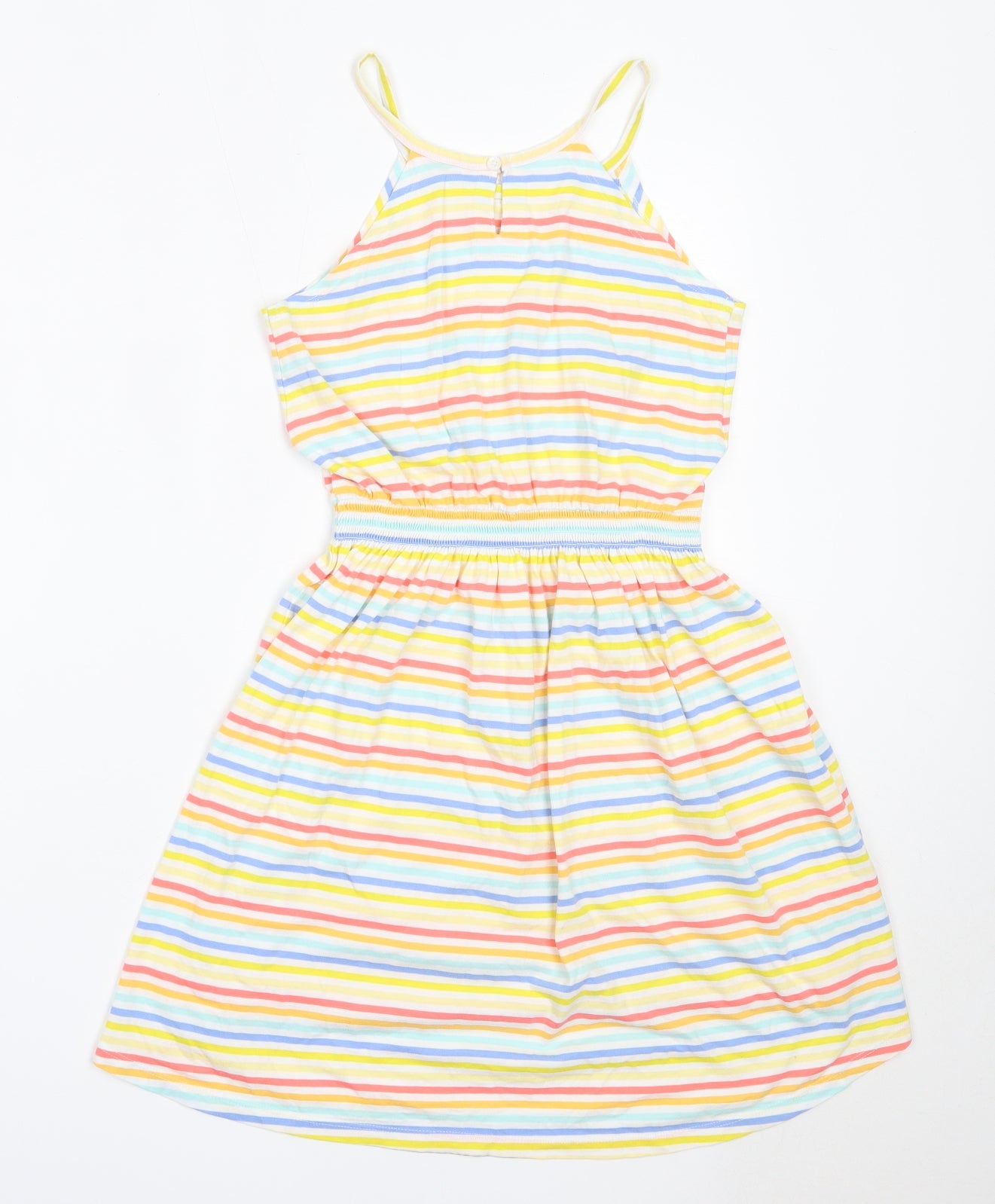 Nutmeg Girls Yellow Striped Cotton Fit & Flare  Size 9-10 Years  Round Neck