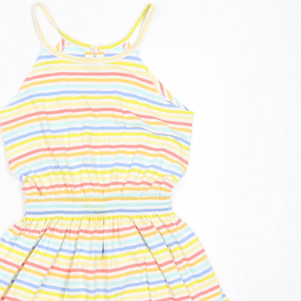 Nutmeg Girls Yellow Striped Cotton Fit & Flare  Size 9-10 Years  Round Neck