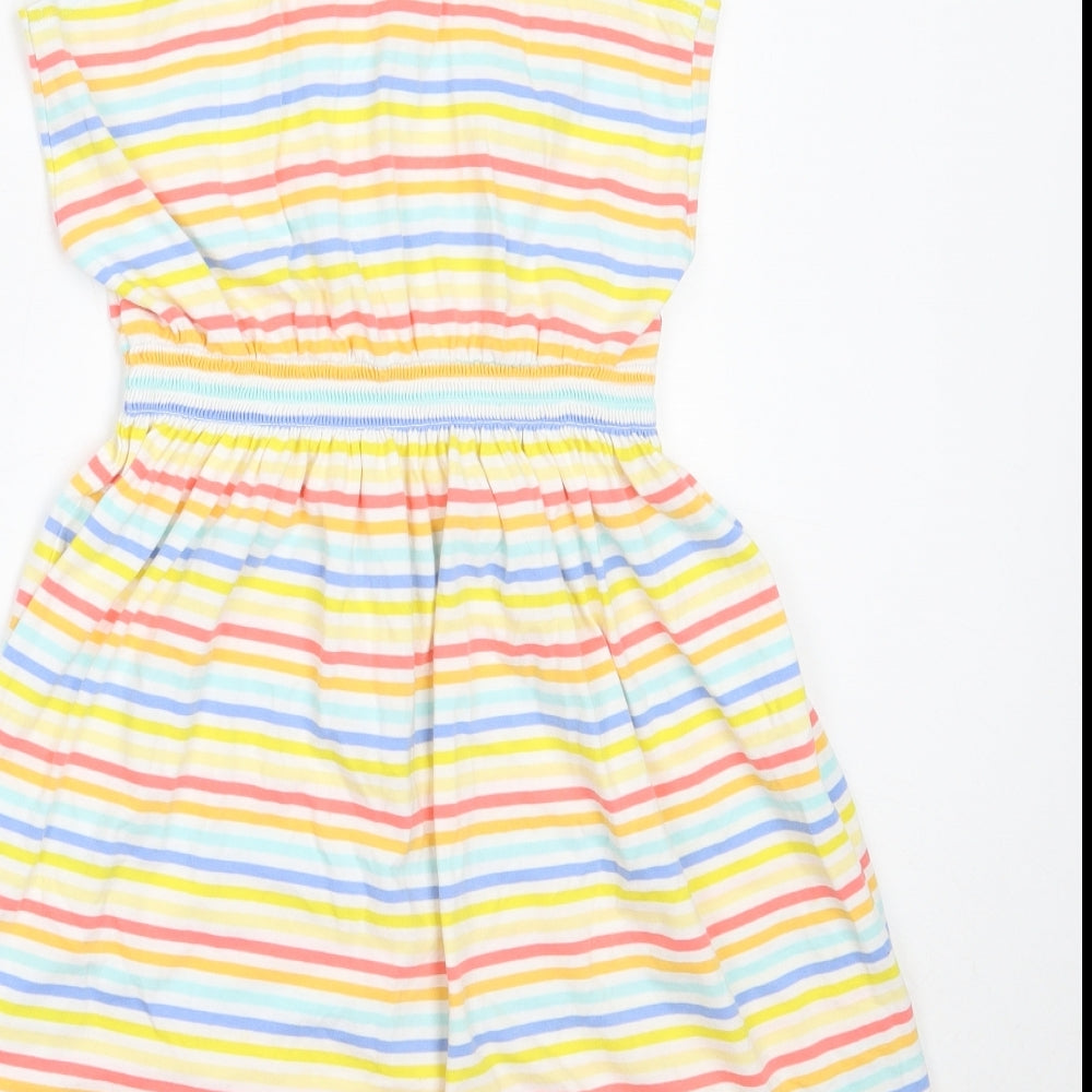 Nutmeg Girls Yellow Striped Cotton Fit & Flare  Size 9-10 Years  Round Neck