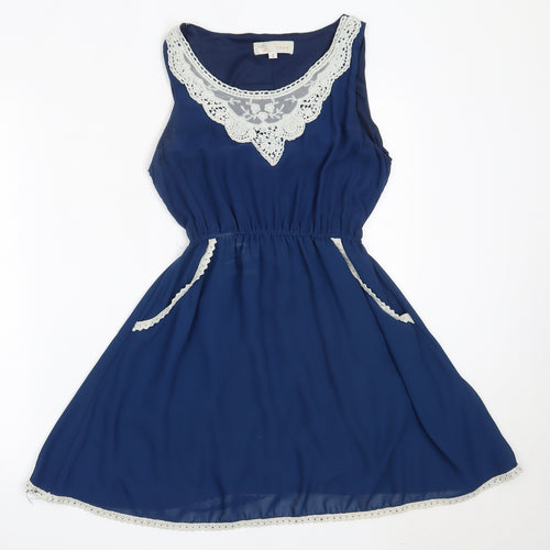 New Look Womens Blue  Polyester Fit & Flare  Size S  Round Neck