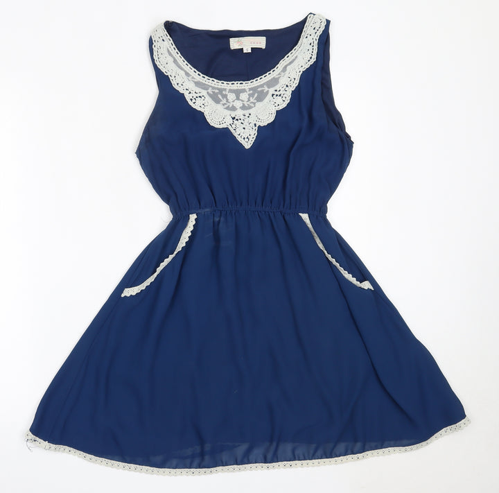 New Look Womens Blue  Polyester Fit & Flare  Size S  Round Neck