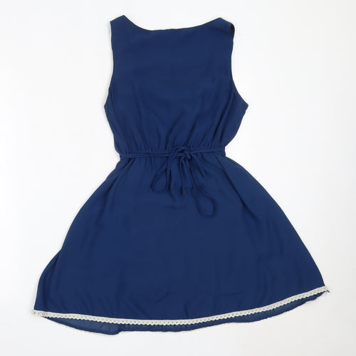 New Look Womens Blue  Polyester Fit & Flare  Size S  Round Neck