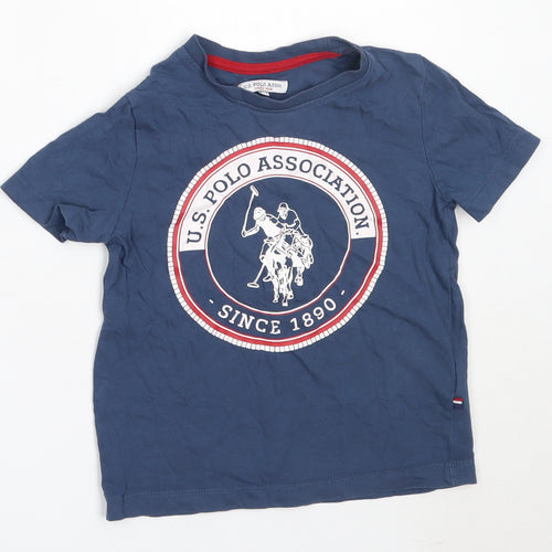 US Polo Assn. Boys Blue  Cotton Basic T-Shirt Size 3-4 Years Round Neck