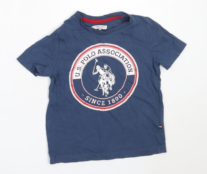 US Polo Assn. Boys Blue Cotton Basic T-Shirt Size 3-4 Years Round Neck