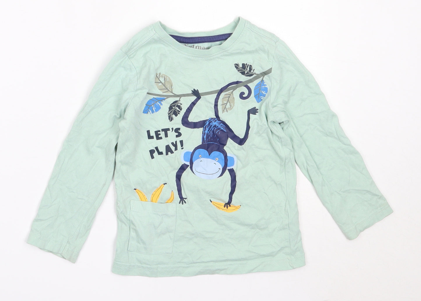Nutmeg Boys Green  Cotton Basic T-Shirt Size 3-4 Years Round Neck