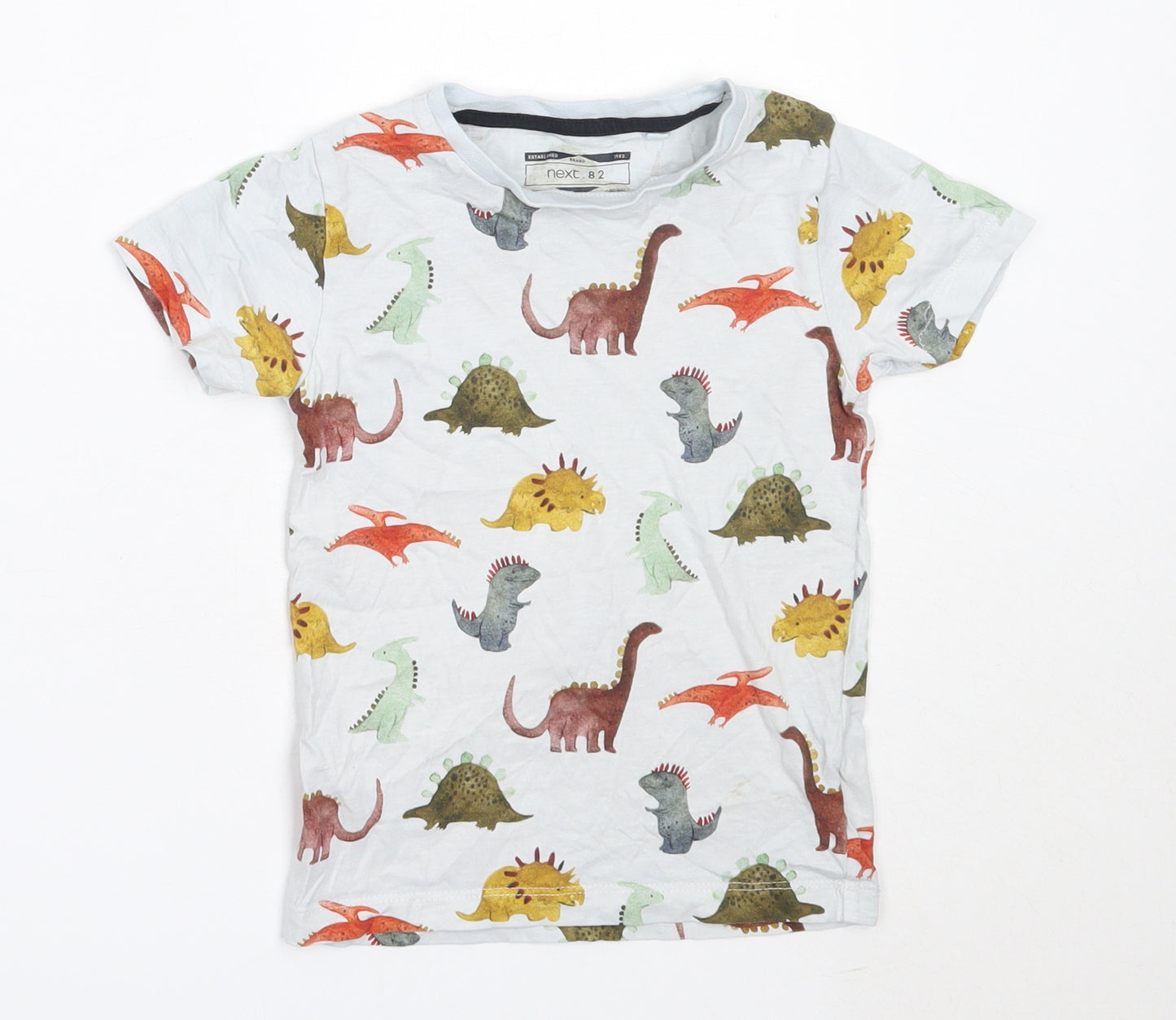 George Boys White  Cotton Basic T-Shirt Size 3-4 Years Round Neck  - dinosaur