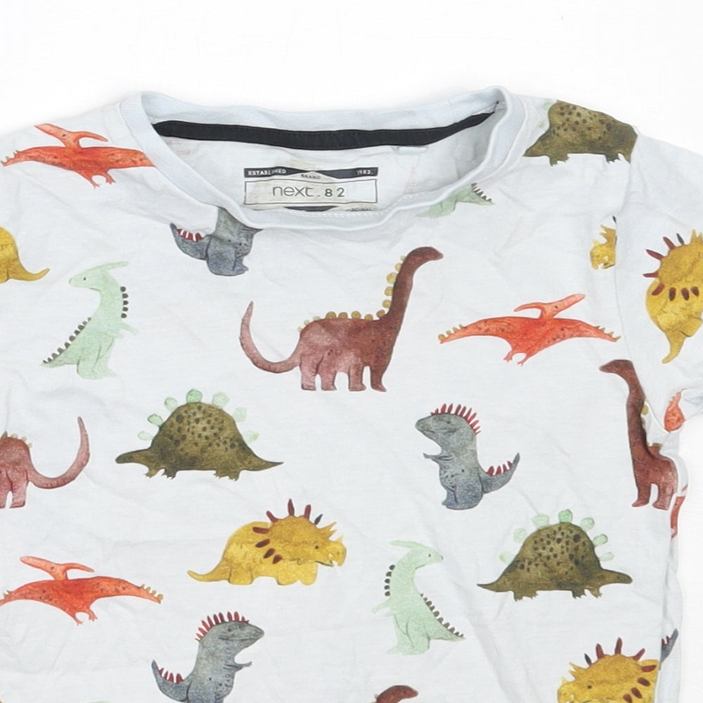 George Boys White  Cotton Basic T-Shirt Size 3-4 Years Round Neck  - dinosaur