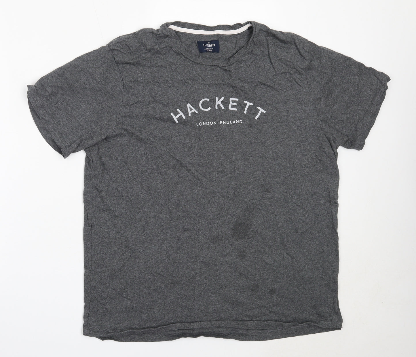 Hackett Mens Grey  Cotton  T-Shirt Size XL Round Neck