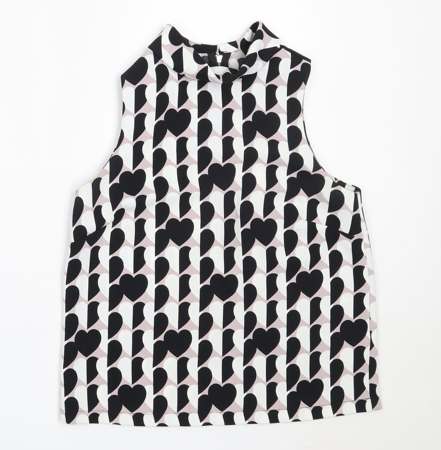 Topshop Womens Black Geometric Polyester Basic Blouse Size 8 Round Neck