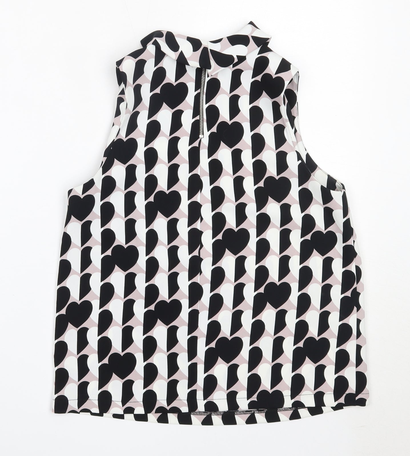 Topshop Womens Black Geometric Polyester Basic Blouse Size 8 Round Neck
