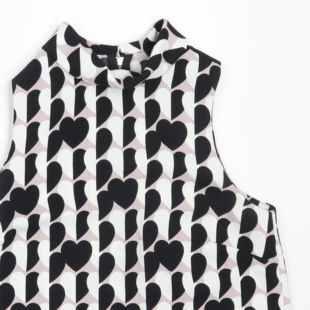 Topshop Womens Black Geometric Polyester Basic Blouse Size 8 Round Neck