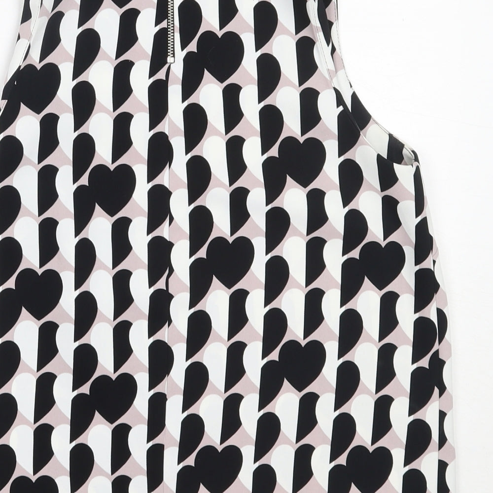 Topshop Womens Black Geometric Polyester Basic Blouse Size 8 Round Neck