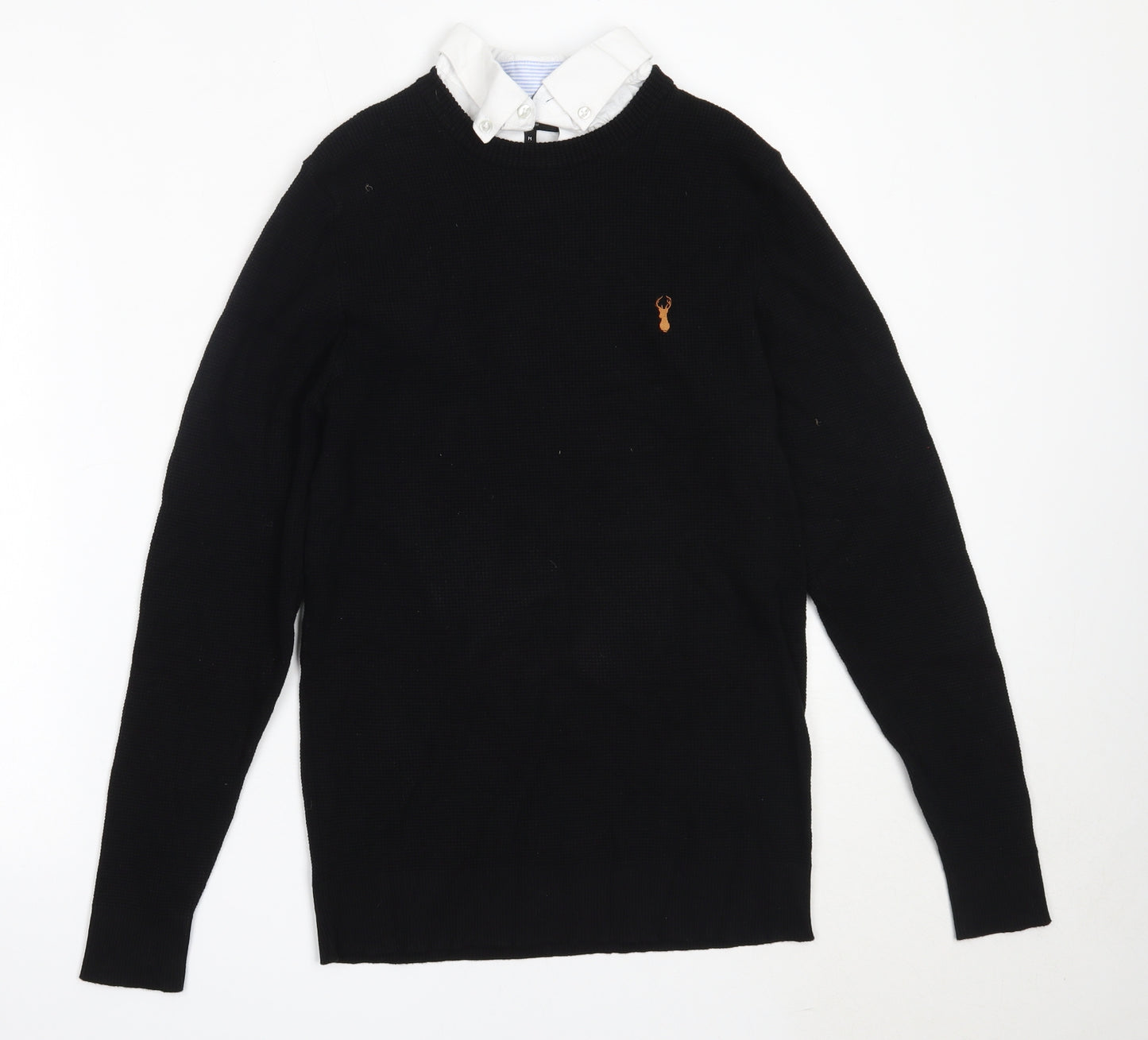 NEXT Mens Black Collared  Cotton Pullover Jumper Size M
