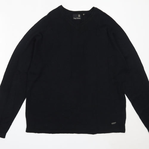 Giorgios Collections Mens Black V-Neck  Acrylic Pullover Jumper Size M