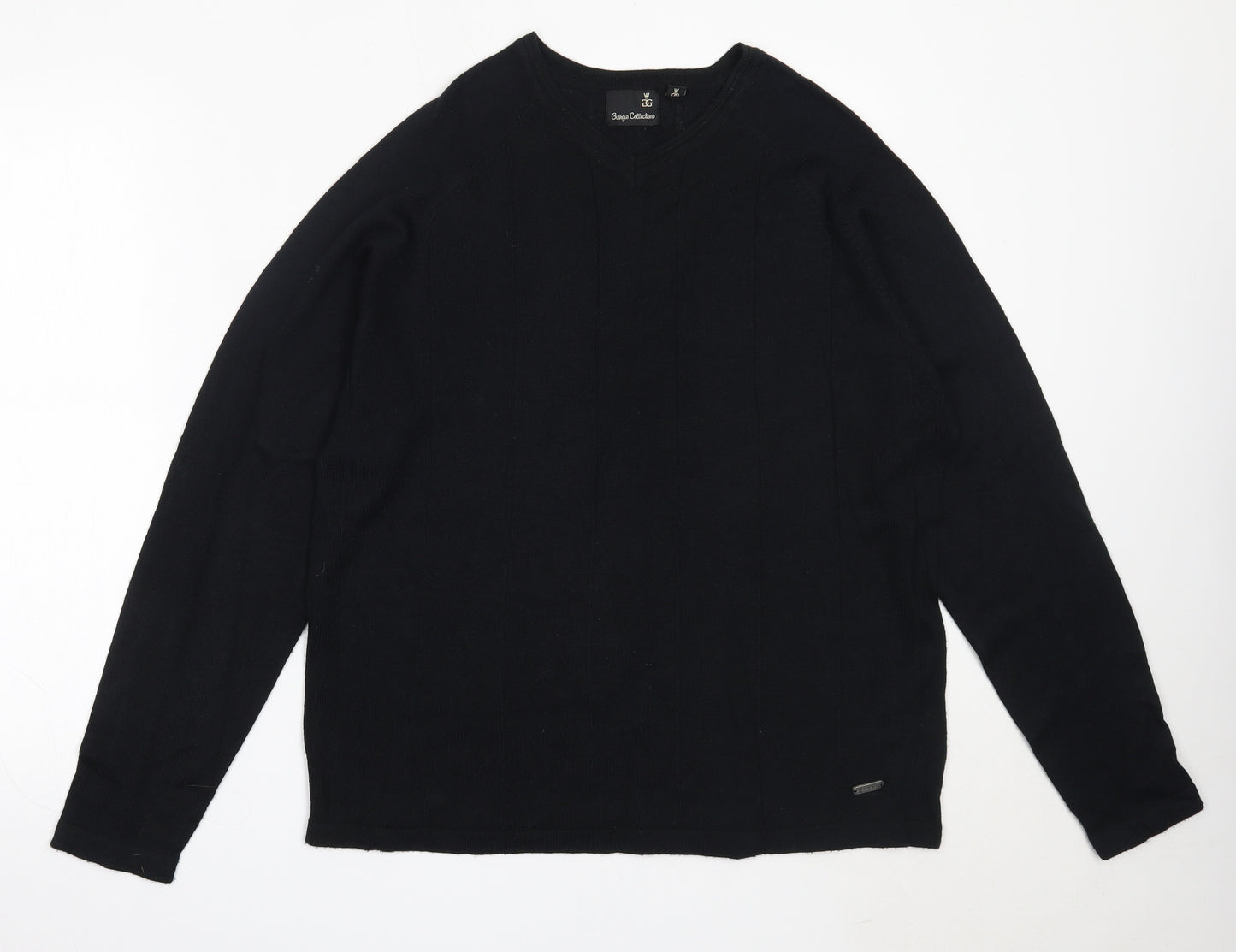Giorgios Collections Mens Black V-Neck  Acrylic Pullover Jumper Size M