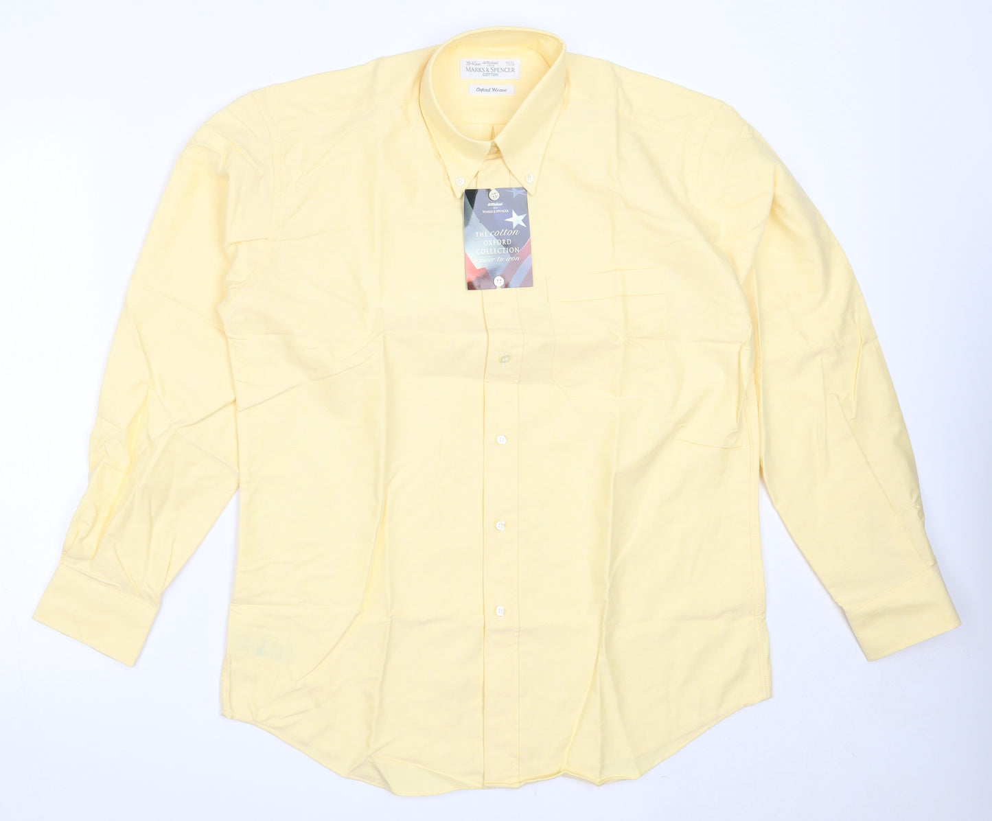 Marks and Spencer Mens Yellow  Cotton  Button-Up Size 15.5 Collared