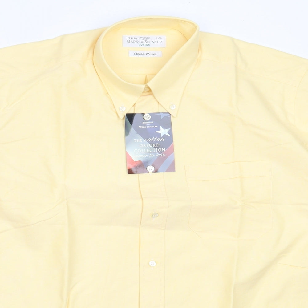 Marks and Spencer Mens Yellow  Cotton  Button-Up Size 15.5 Collared